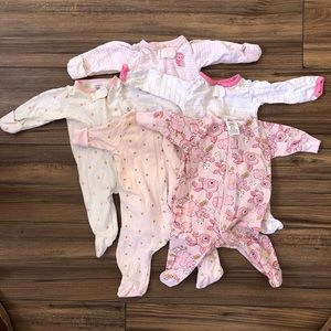 Lot of 5 Newborn zip-up sleepers Pink/white EUC